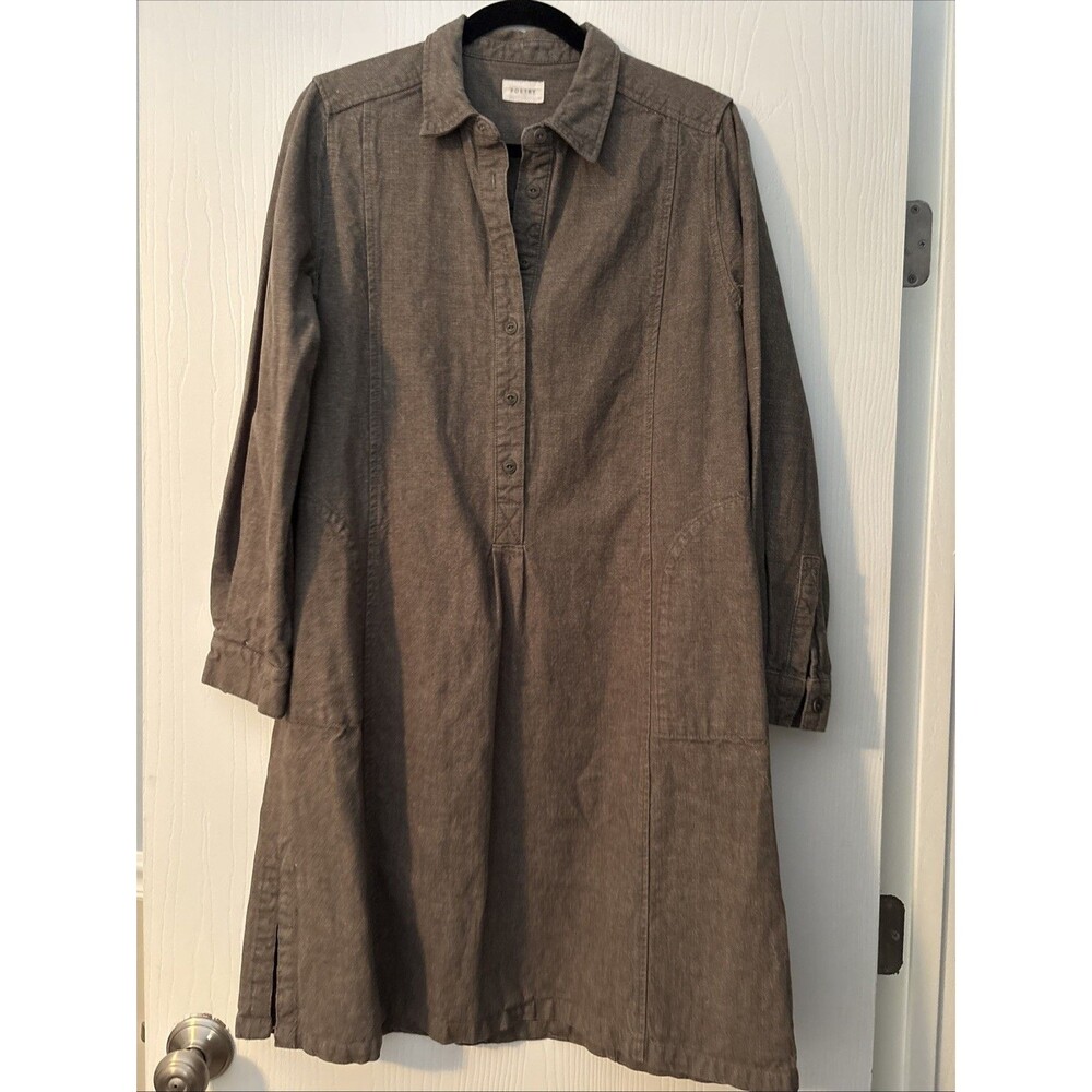 Poetry Women's Dress US 6 Green Hemp Organic Cotton Lagenlook Casual Boho Pocket
